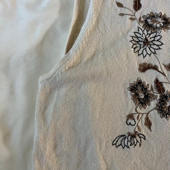 Vtg Y2K 2000s Floral Embroidered Knit Tank Top Sz L Boho - Picture 3 of 6